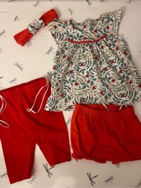 Red Ladybug Dress with bloomers + pants + headband